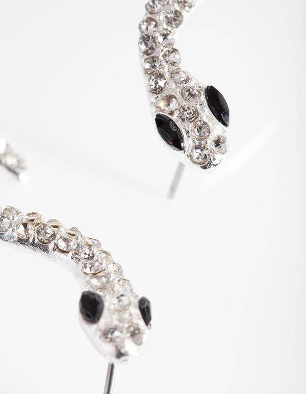 Silver Diamante Snake Cuff Earrings
