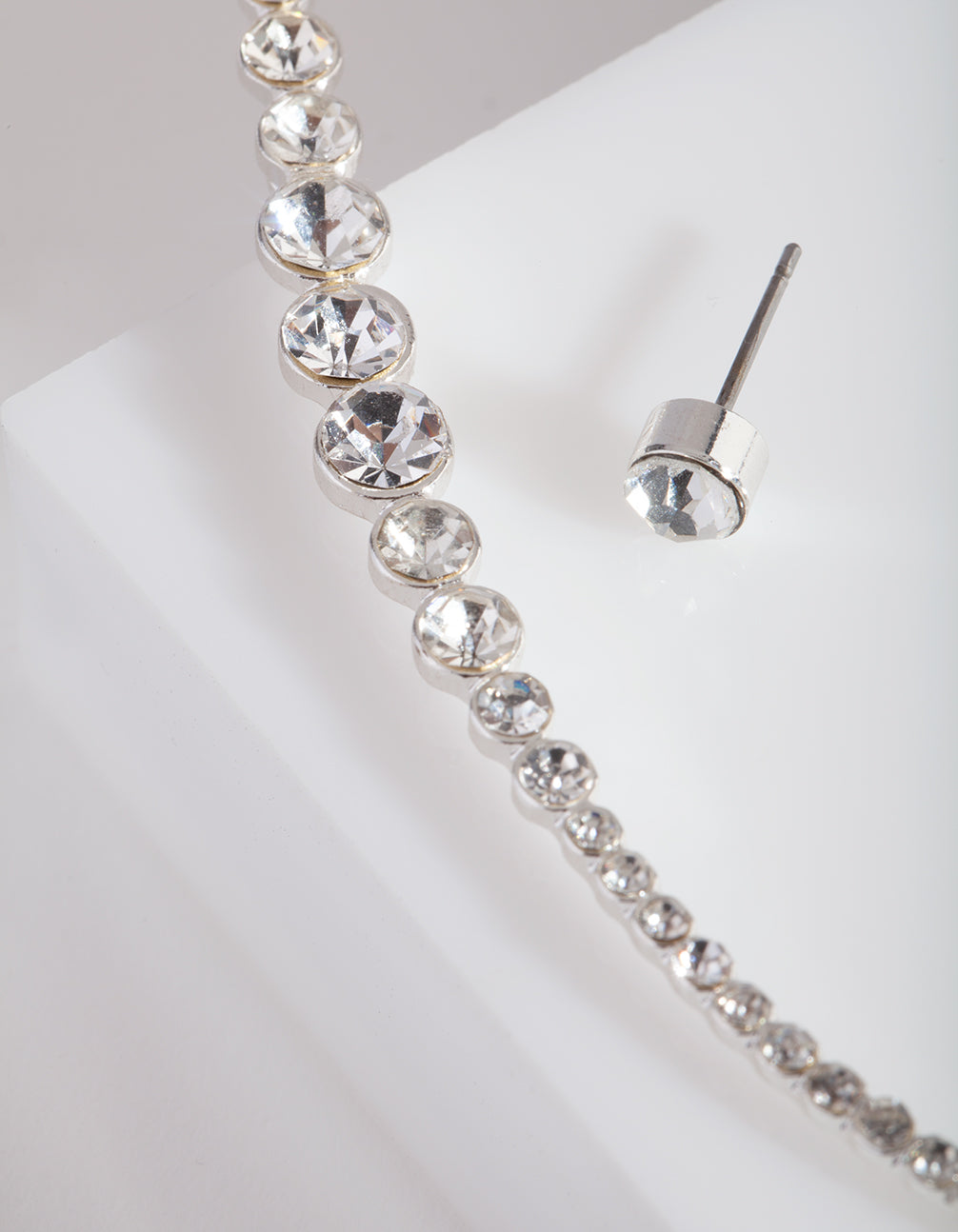 Silver Diamante Curved Bar Earrings