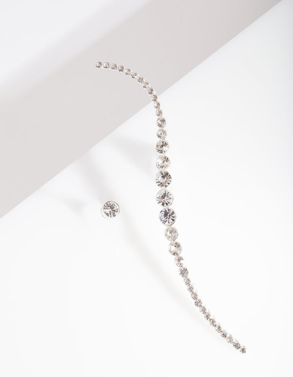 Silver Diamante Curved Bar Earrings