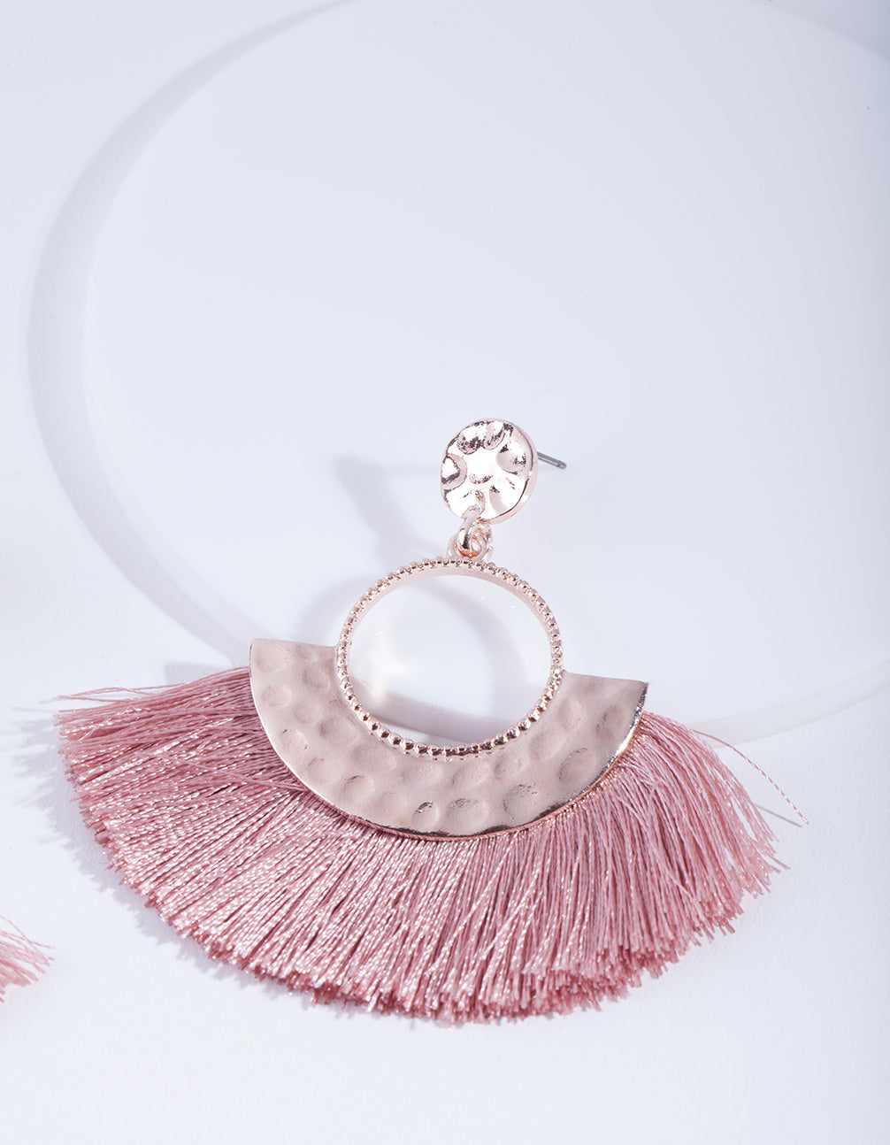Rose Gold Circle Fringe Earrings