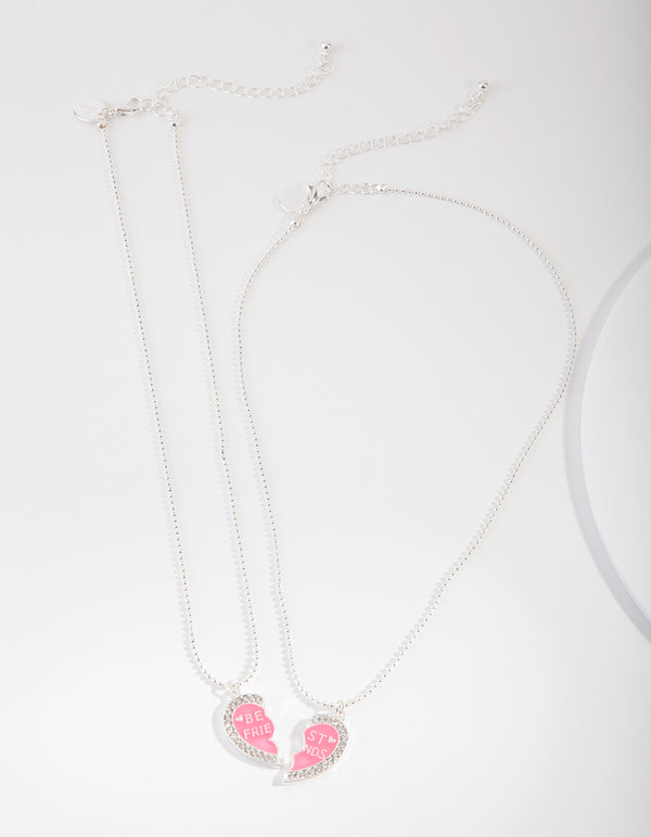 Kids Pink Diamante Open Heart Necklace Set