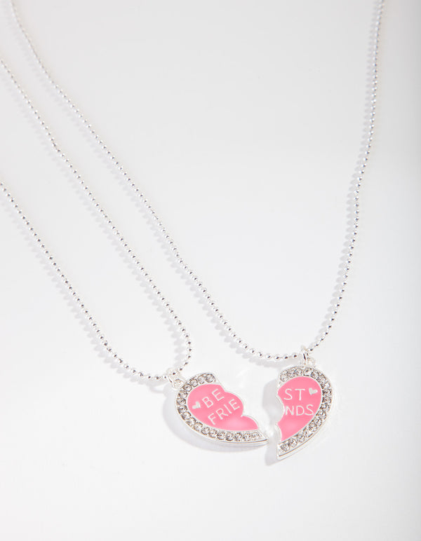 Kids Pink Diamante Open Heart Necklace Set