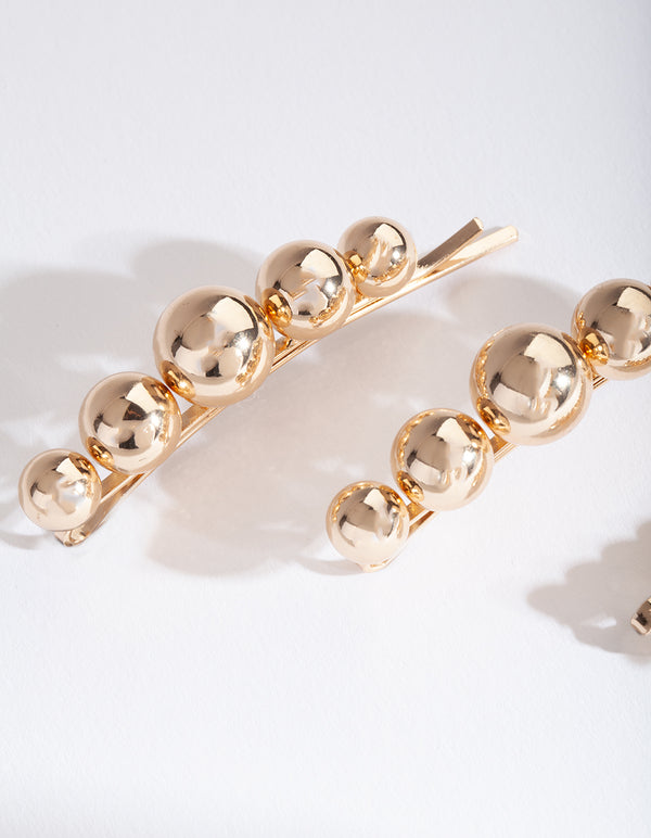 Gold Bead Hair Clip Pack