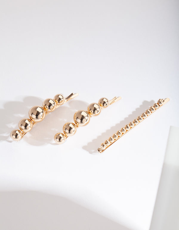 Gold Bead Hair Clip Pack
