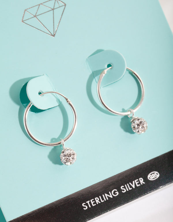 Sterling Silver 16mm Crystal Fireball Hoop Earrings