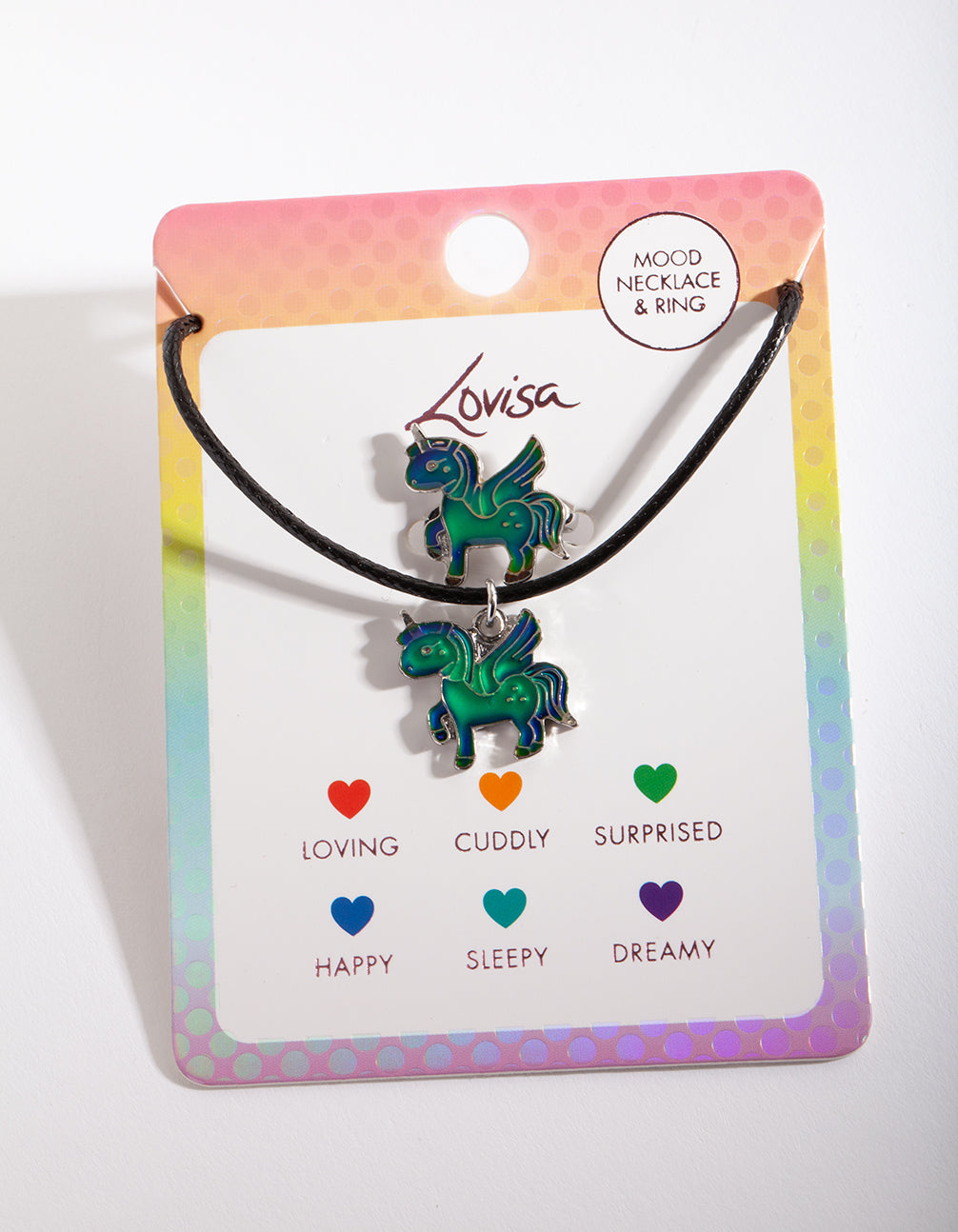Kids Unicorn Mood Necklace Ring Set