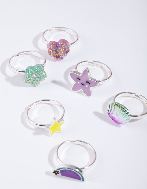 Kids Silver Mermaid Ring 6-Pack