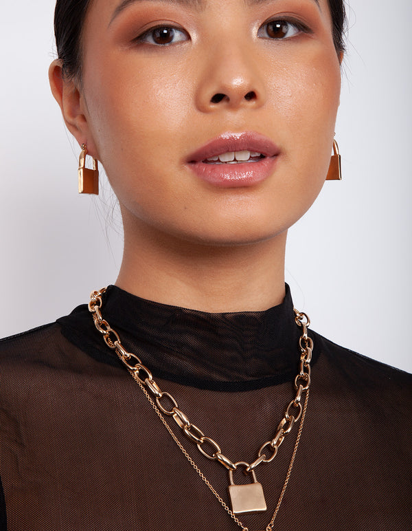 Gold Lock Chain Necklace
