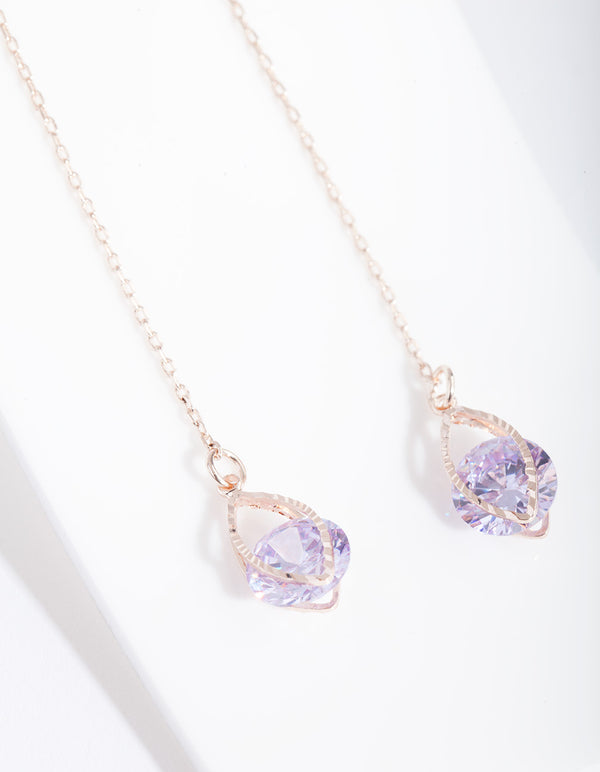 Rose Gold Cubic Zirconia Teardrop Chain Earrings