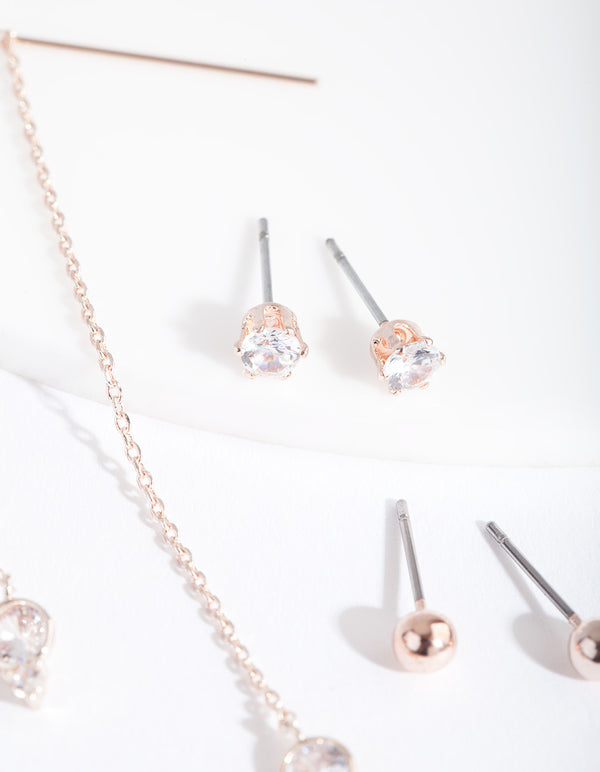 Rose Gold Cubic Zirconia Stud & Thread Earring Pack