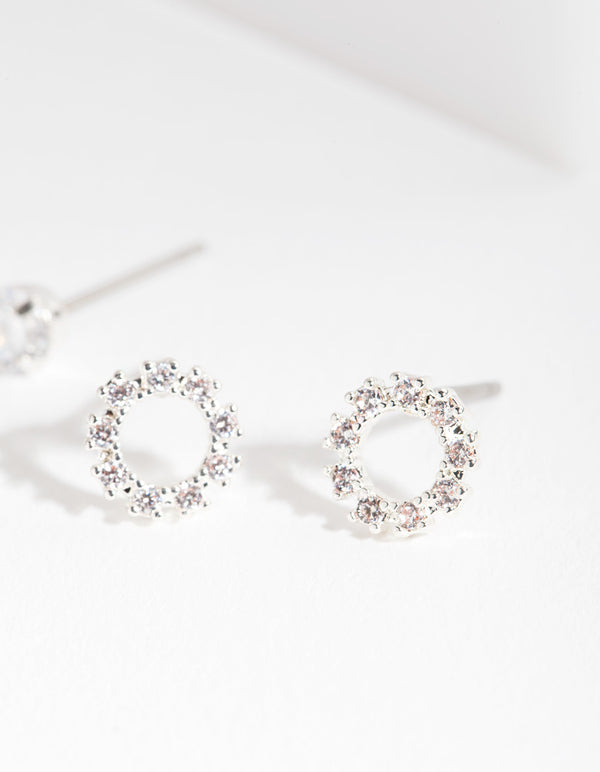 Silver Cubic Zirconia Open Circle Earring Pack