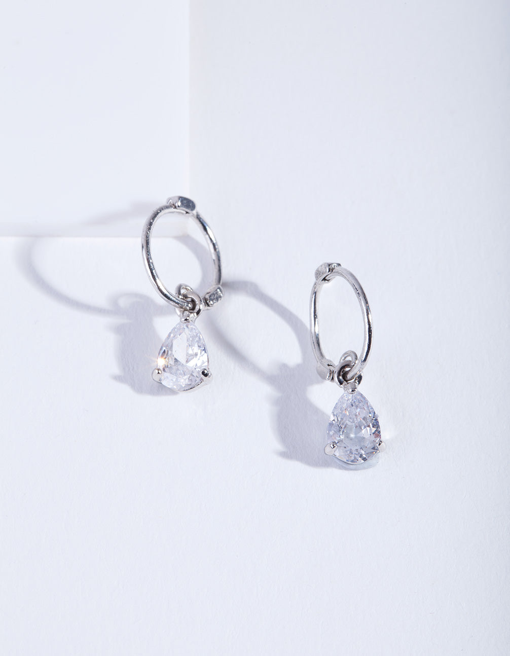 Silver Cubic Zirconia Classic Teardrop Hoop Earrings