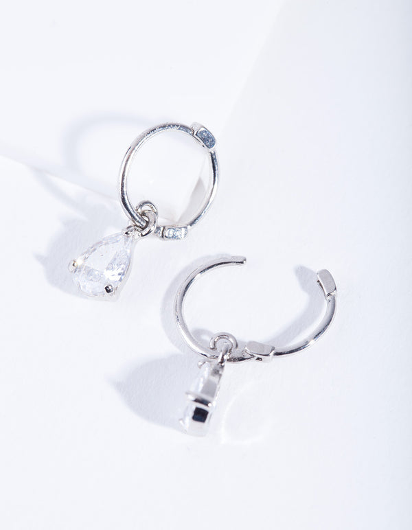 Silver Cubic Zirconia Classic Teardrop Hoop Earrings