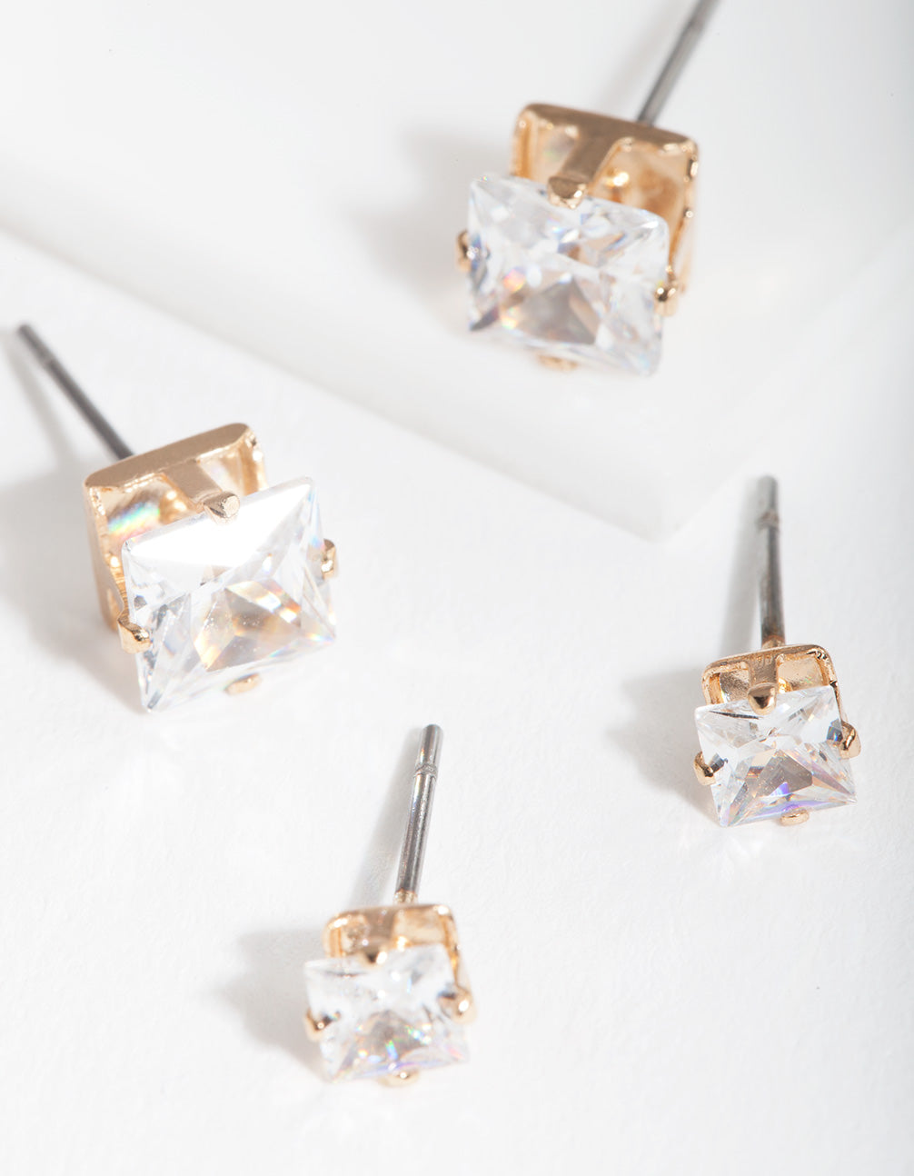 Gold Cubic Zirconia Square Earring Pack