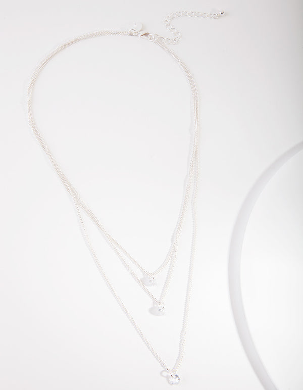 Silver Cubic Zirconia Classic Row Necklace