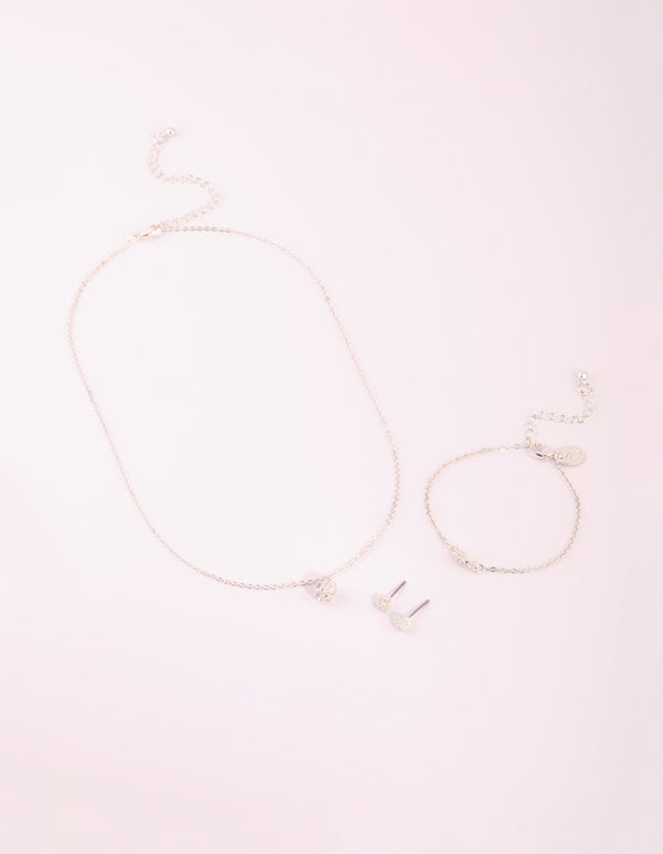 Silver Cubic Zirconia Necklace Bracelet & Earrings Set