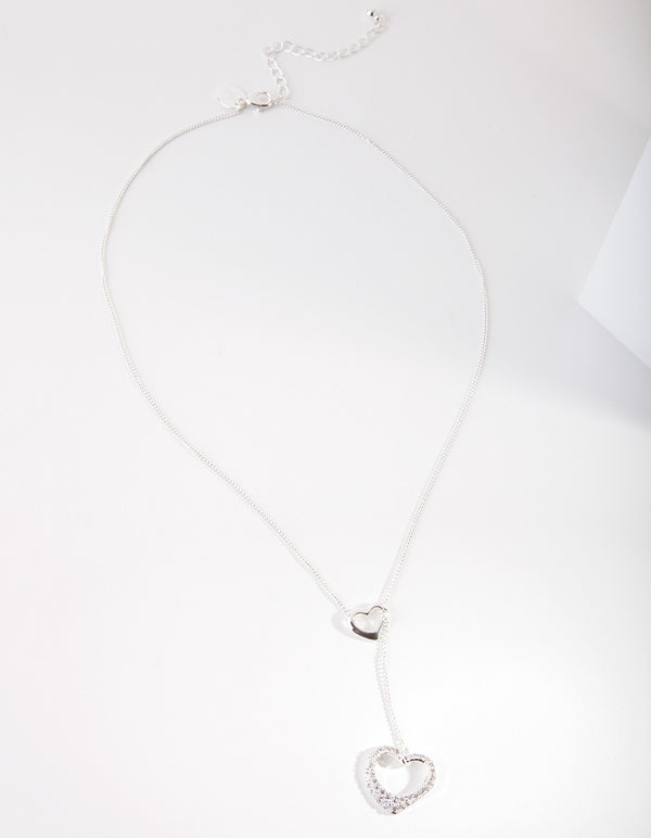 Silver Cubic Zirconia Heart Y Necklace