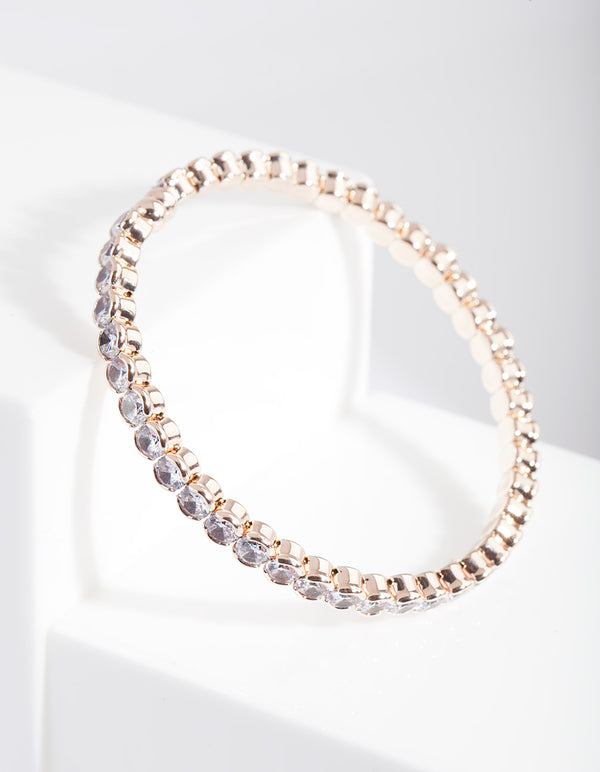 Rose Gold Cubic Zirconia Stone Cuff Bracelet