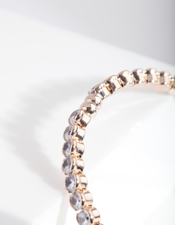 Rose Gold Cubic Zirconia Stone Cuff Bracelet