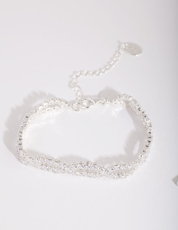 Silver Cubic Zirconia Open Weave Clasp Bracelet