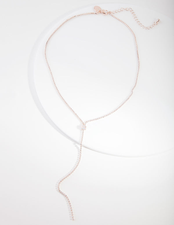Rose Gold Cubic Zirconia Y Necklace