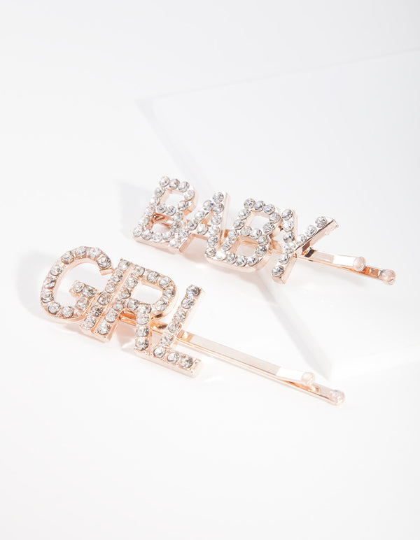 Rose Gold Baby Girl Diamante Clip Pack