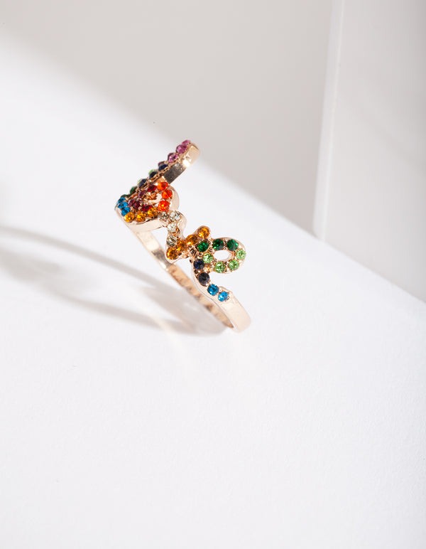 Rainbow Love Diamante Ring