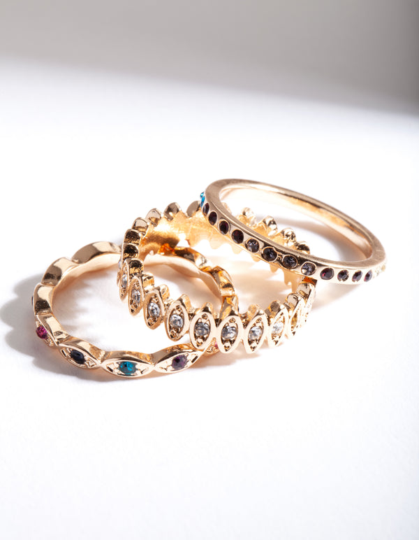 Gold Rainbow Multi Ring 5-Pack