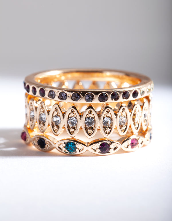 Gold Rainbow Multi Ring 5-Pack