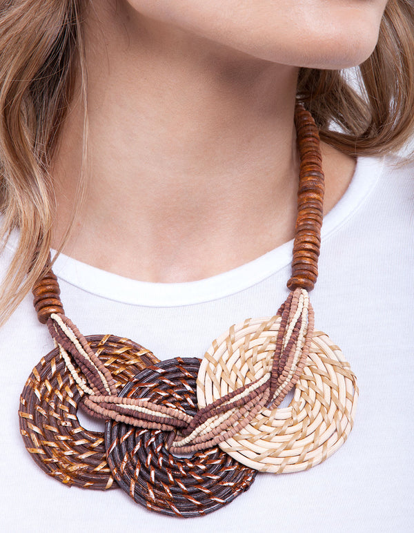 Neutral Wooden Raffia Necklace