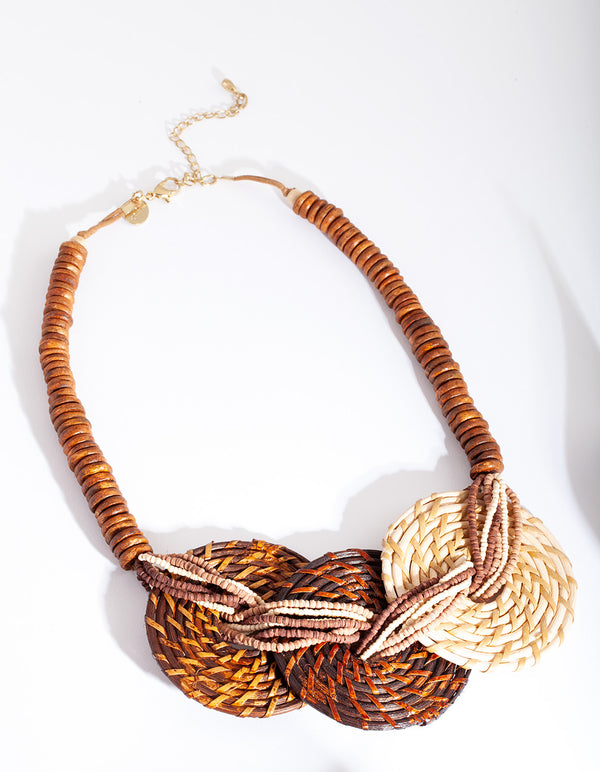 Neutral Wooden Raffia Necklace