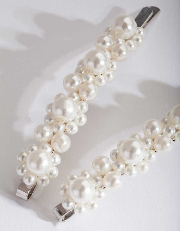 Silver Pearl Cluster Duo Hair Clip Pack