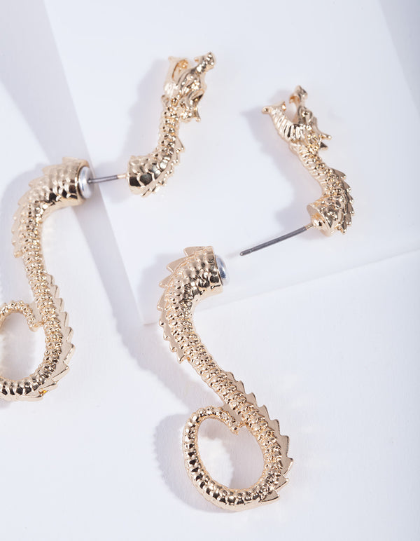 Gold Dragon Front & Back Earrings
