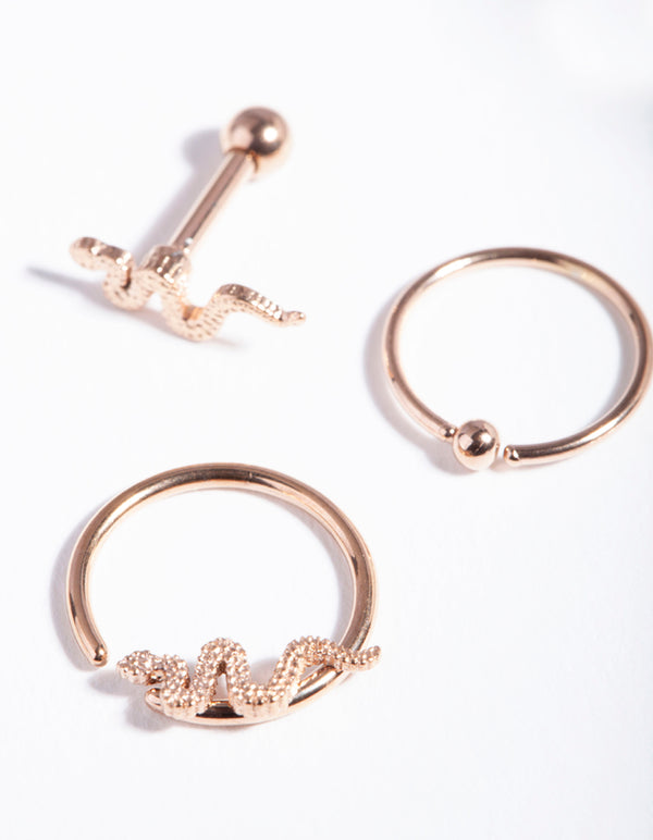 Surgical Steel Rose Gold Snake Earring Pack