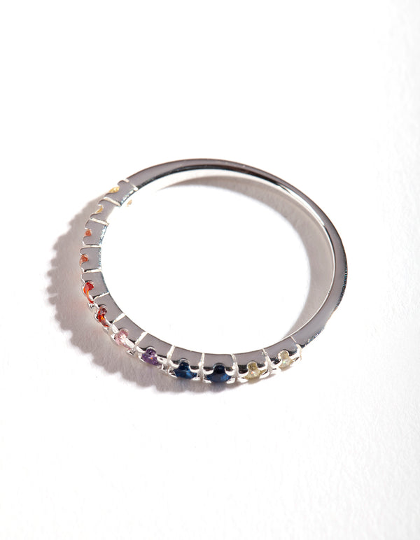 Sterling Silver Rainbow Diamond Ring