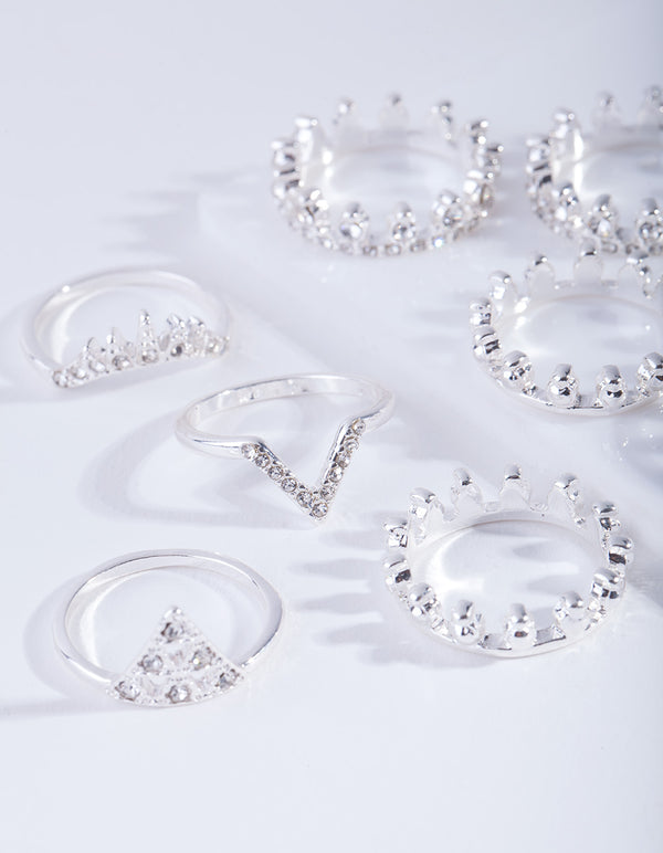 Silver Royal Diamante Ring 8-Pack