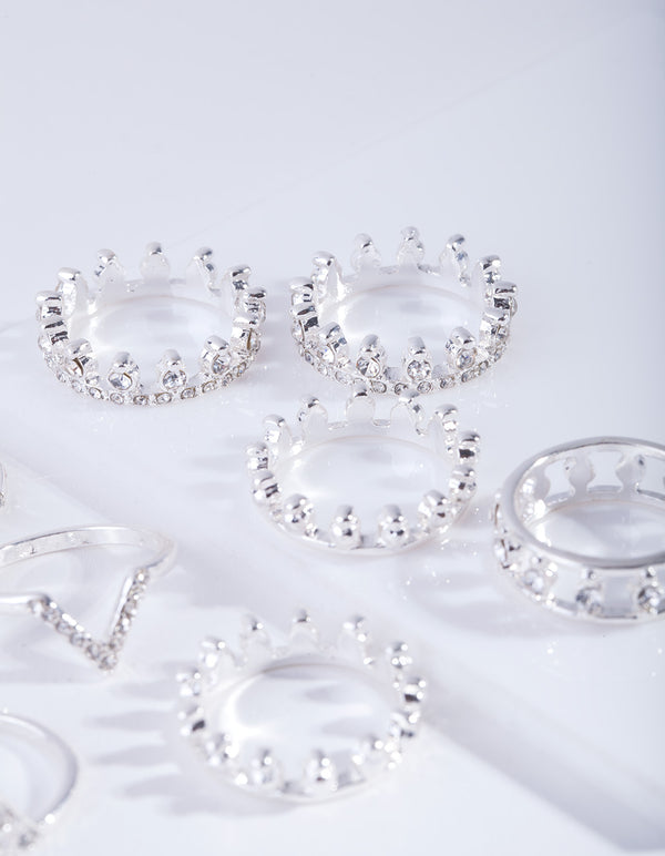 Silver Royal Diamante Ring 8-Pack