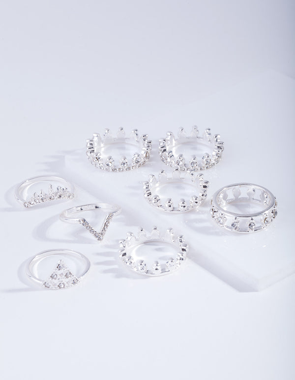 Silver Royal Diamante Ring 8-Pack