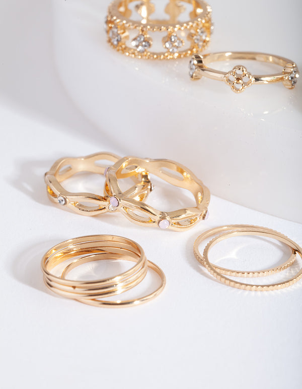 Gold Diamante Band Ring Stack