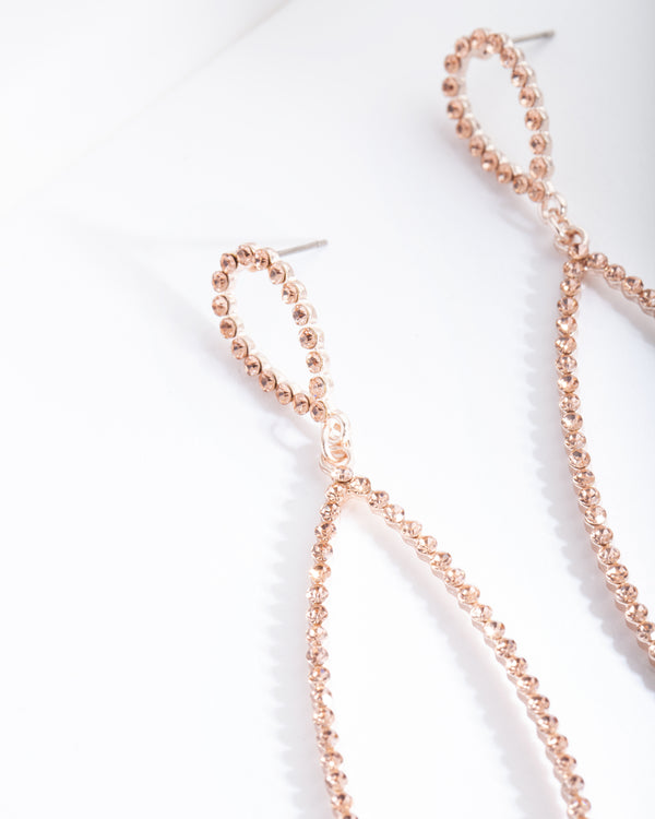 Rose Gold Large Diamante Teardrop Earrings