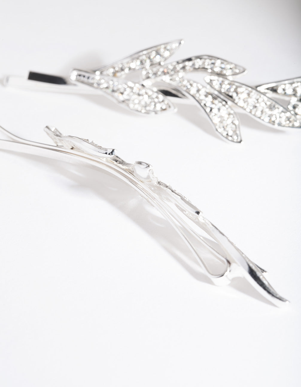 Silver Double Leaf Diamante Clip Pack