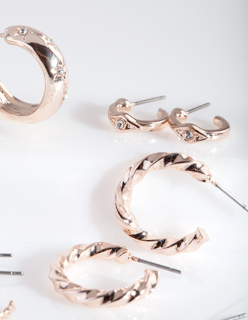 Rose Gold Diamante Hoop Earring 6-Pack