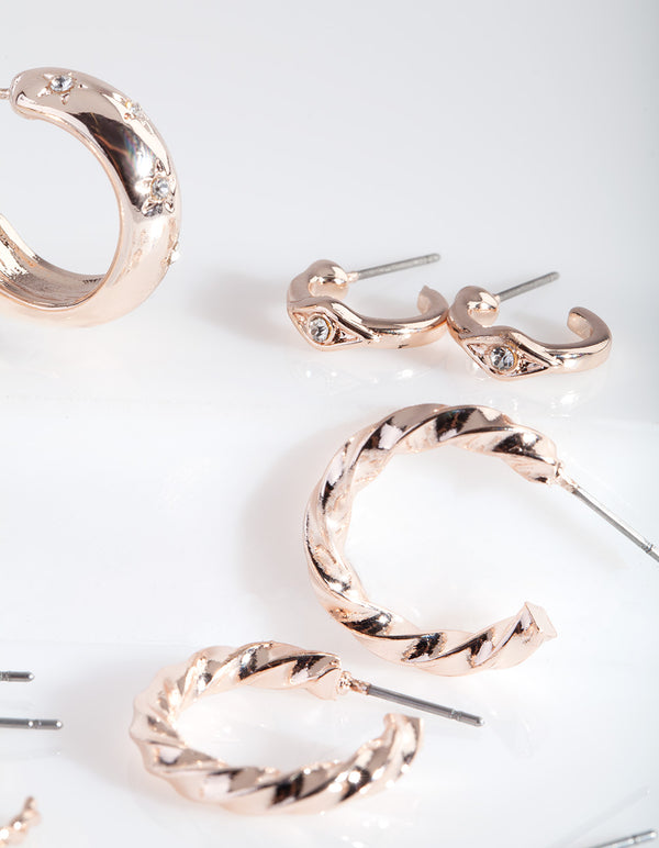 Rose Gold Diamante Hoop Earring 6-Pack