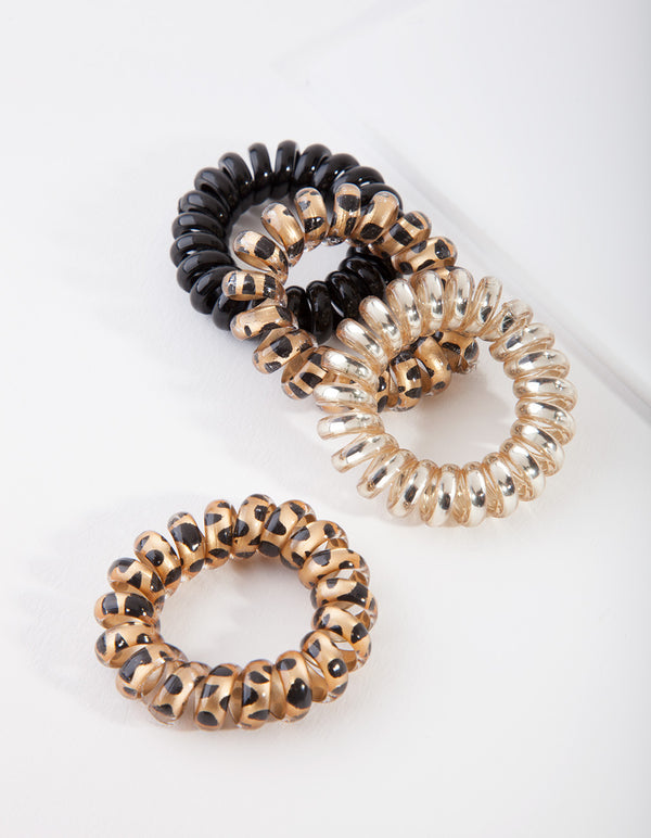 Plastic Leopard Spiral Hair Ties 4-Pack