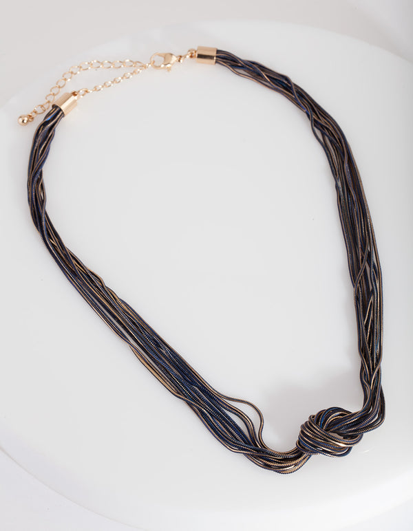 Blue Gold Knot Chain Necklace