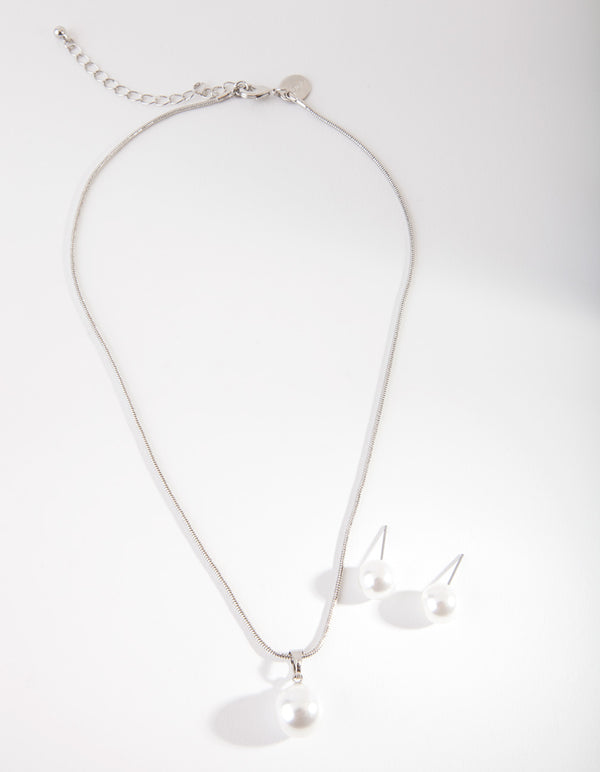 Silver Classic Pearl Jewellery Set
