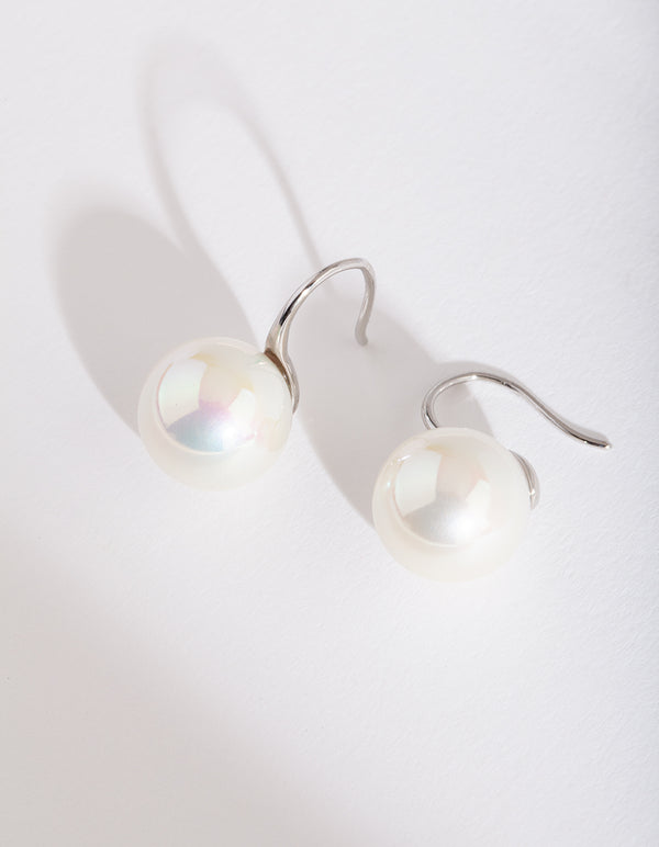 Silver Pearl Hoop Earrings