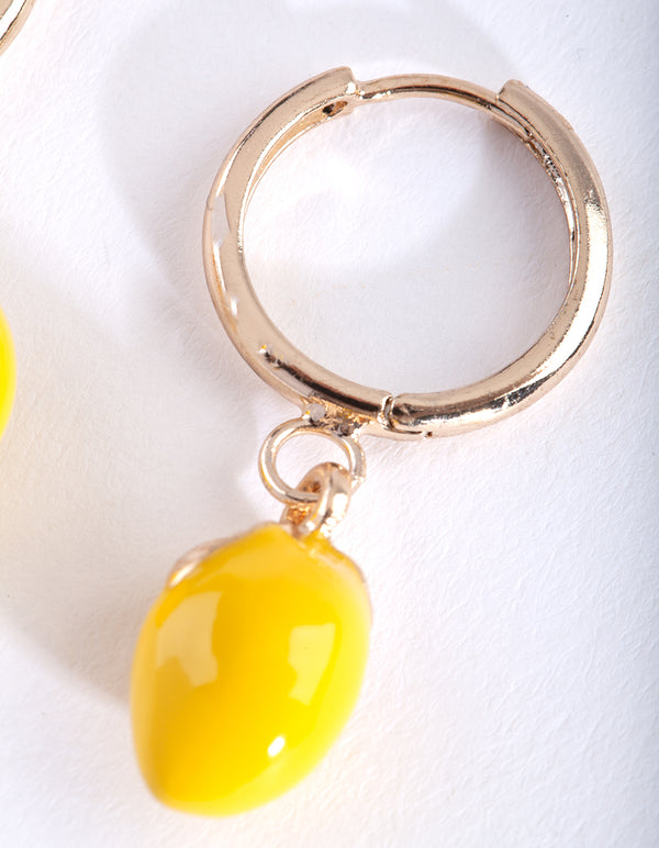 Gold Yellow Lemon Huggie Earrings