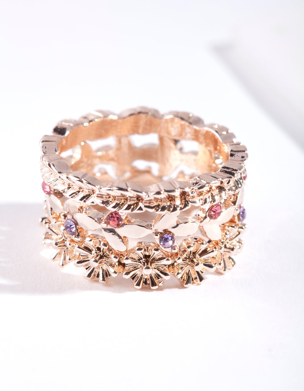Rose Gold Botanical 3 Stack Ring Pack