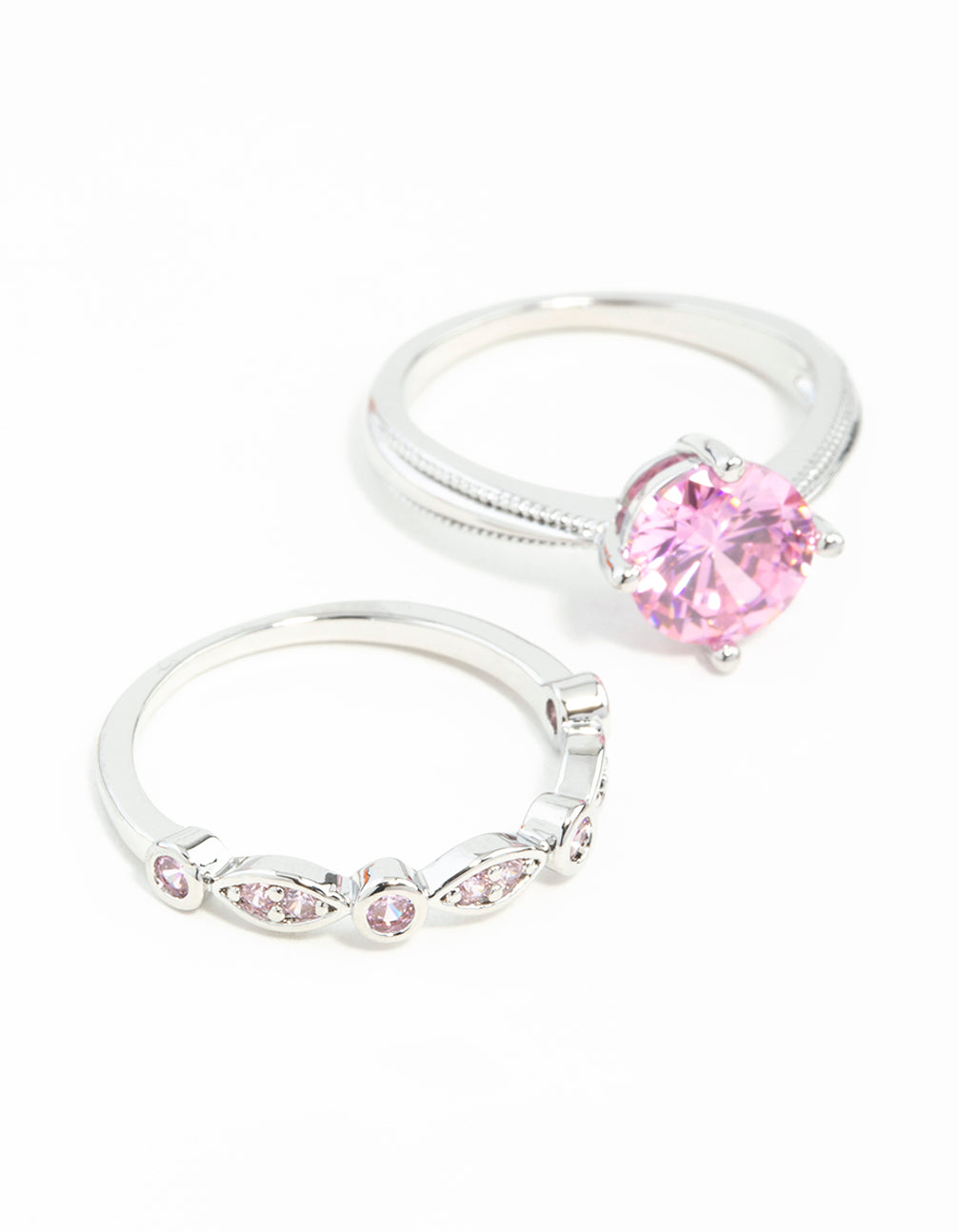 Pink Cubic Zirconia 3 Ring Stack Pack